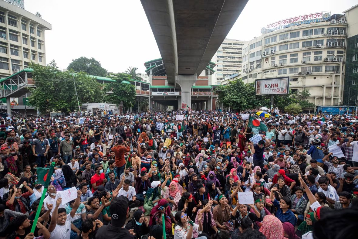 YourAnonCentral's tweet photo. Students win in Bangladesh, the authoritarian prime minister resigned and has fled the country after 15 years in power.

Students overthrew the government after weeks of protests against a job quota system that reserved up to 30% of government jobs for veterans' families. Nearly 300 people were killed in the clashes and at least 11,000 people have been arrested. The protests began peacefully, with students opposing a system they believed favored those connected to the Prime Minister's Awami League party, but it escalated into a rebellion against the Prime Minister and her party. The quota system was later amended by the Supreme Court but protests continued calling for the removal of the Prime Minister and her party due to authoritarianism and human rights violations. The rebellion resulted in the closure of schools and universities, and authorities at one point imposed a shoot-on-sight curfew.

The military has temporarily taken control and met with opposition politicians, civil society leaders and will seek the president's guidance on forming an interim government. An investigation is promised to determine who is responsible for the killings. It is unclear what the plan is to improve the economy or provide more qualified jobs for students as peace returns to the country.