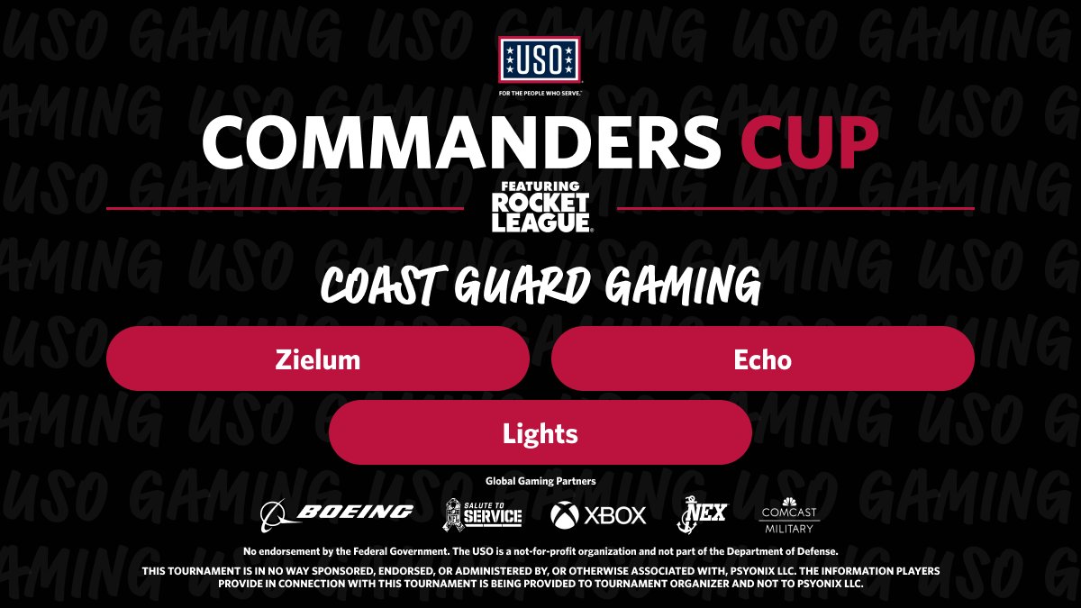 Next we're welcoming <a href="/USCG_Gaming/">Coast Guard Gaming</a> to the 2024 Commanders Cup!

🚗 Zielum
🚗 Echo
🚗 Lights
