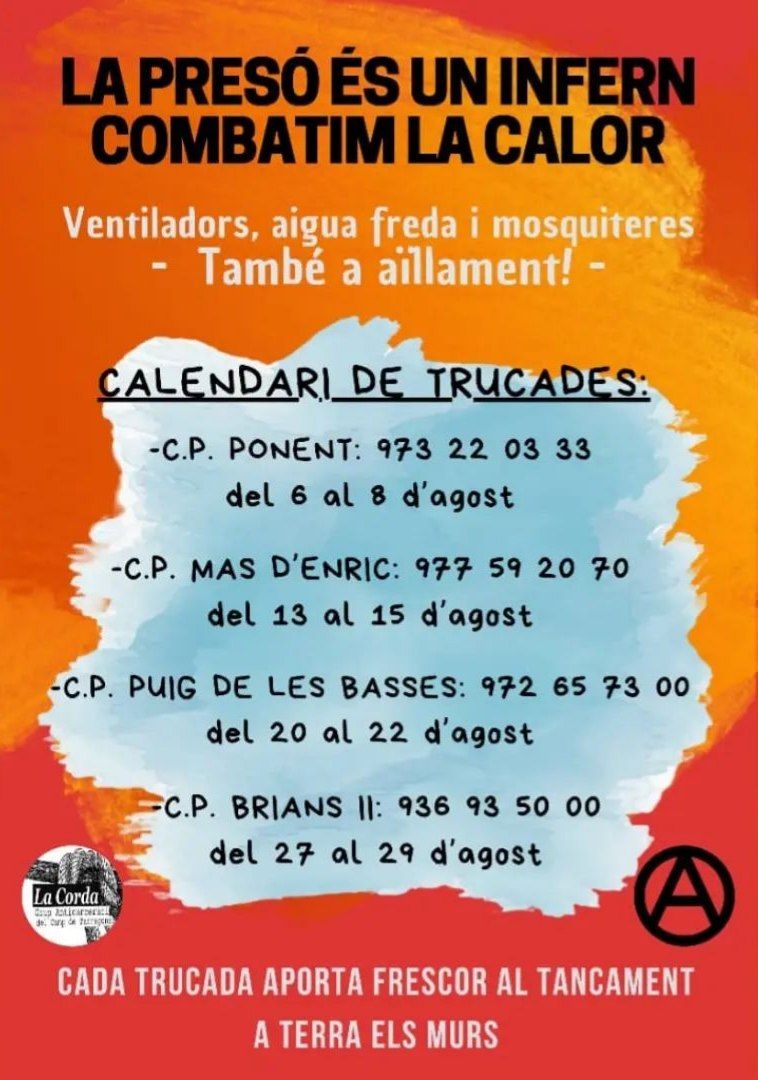 Llamemos para reclamar que todxs lxs presxs dispongan de elementos básicos para combatir el calor --como ventiladores, agua fría, y mosquiteras--... también en aislamiento!