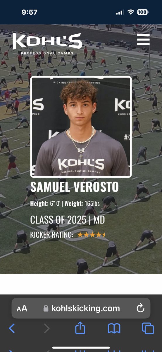 After a lot of hard work and commitment, I am very blessed and thankful to become a Kohl's 4.5 star kicker. Super excited for my upcoming fall season and future opportunities!