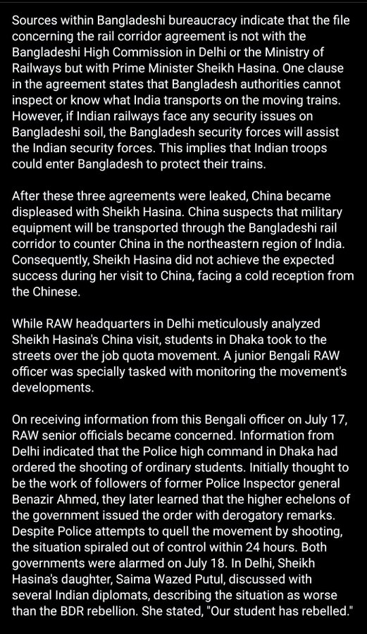 MalluChique's tweet photo. #mustread 

How Indian intelligence agency RAW worked to keep #SheikhHasina in power in Bangladesh!

#BangladeshViolence #Bangladeshstudentprotest #BangladeshBleeding https://t.co/JSThEIgSmt