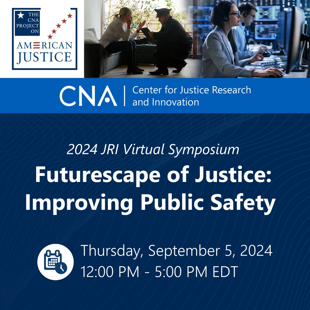 Join CNA’s Center for Justice Research and Innovation on 9/5 for our virtual symposium on the Futurescape of Justice. Hear from leading experts on topics like emerging technology, wellness, and violence reduction.  45200508.hs-sites.com/cna-event-2024…
#lawenforcement #policeofficer #cops