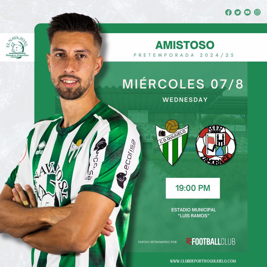 𝗛𝗢𝗥𝗔𝗥𝗜𝗢 𝗖𝗢𝗡𝗙𝗜𝗥𝗠𝗔𝗗𝗢 ✅

📌 #CDGuijueloZamoraCF
📝 Memorial “Agustín Villar”
🗓 Miércoles 07 agosto 
🆚 <a href="/ZCFoficial/">Zamora CF</a> 
⏰ 19:00 horas
🏟 Estadio Municipal “Luis Ramos”

#CDGuijuelo | #TodoalVerde 💚