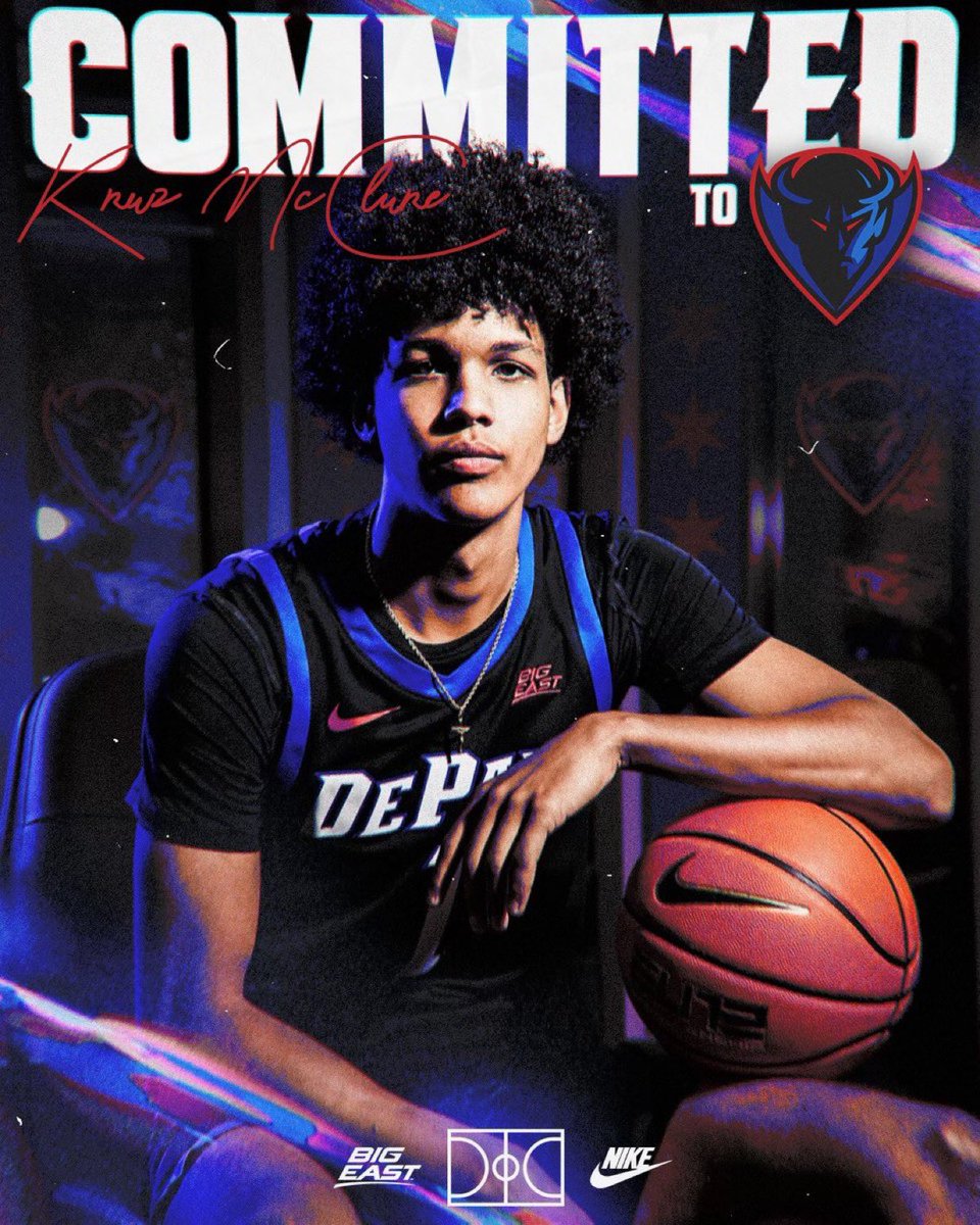 2025 guard Kruz McClure has committed to DePaul. The 6’5” wing chose the Blue Demons over Xavier, Clemson, Cincinnati, Dayton, &amp; many others. McClure will be playing his senior season at St. John’s Northwestern: DME Academy in Wisconsin. Welcome to the Blue Demon family 🔵😈