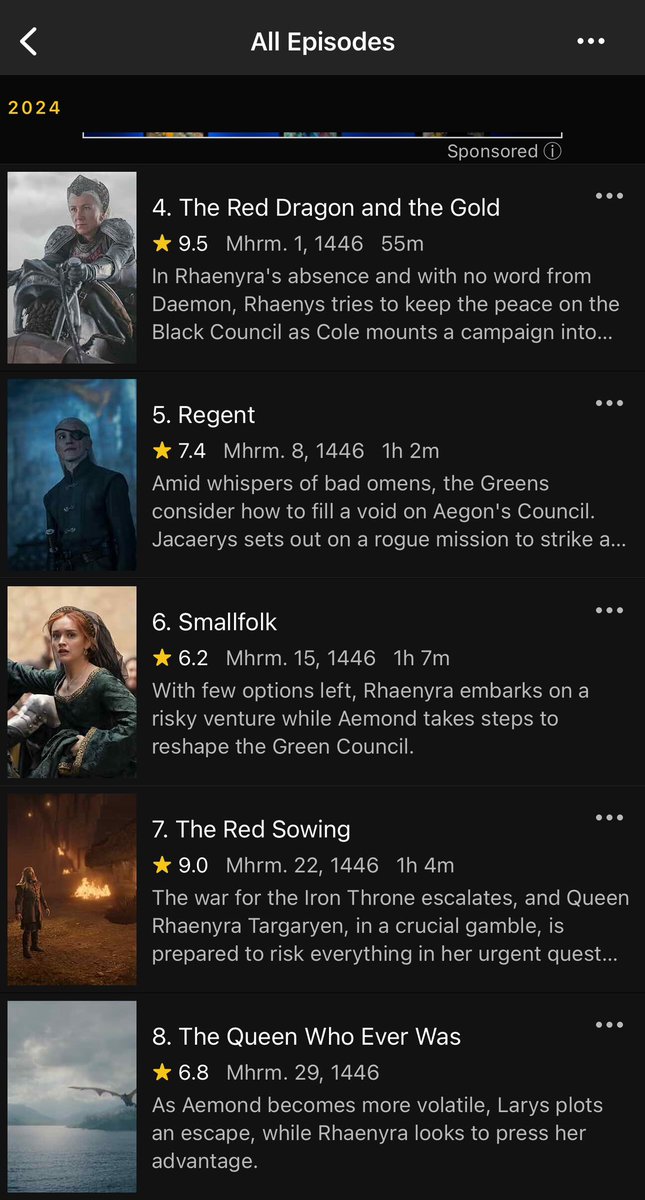 yoi1_i's tweet photo. @westerosies The eighth and final episode of the second season of the House of the Dragon series receives a rating of 6.9/10 on IMDb.

The second worst episode of the season after episode six. https://t.co/GYhnCsRM2H