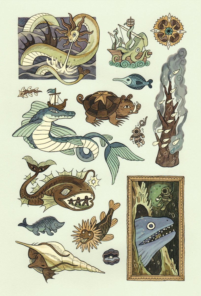 erin_kubo's tweet image. August's sticker set theme is... DEEP SEA LEVIATHANS