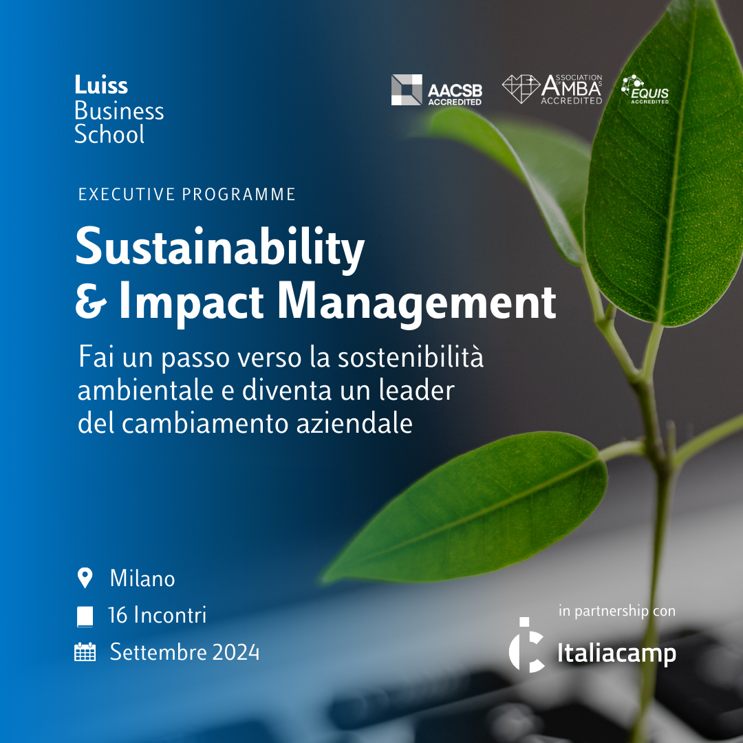Italiacamp (@italiacamp) on Twitter photo 🌱L’#ExecutiveProgramme in Sustainability & Impact Management realizzato da <a href="/LuissBusiness/">Luiss Business School</a> insieme a #Italiacamp, arrivato alla sua 2° edizione, è in partenza a settembre presso il Milano Luiss Hub.
Scopri di più al link: businessschool.luiss.it/sustainability… 🌱L’#ExecutiveProgramme in Sustainability & Impact Management realizzato da <a href="/LuissBusiness/">Luiss Business School</a> insieme a #Italiacamp, arrivato alla sua 2° edizione, è in partenza a settembre presso il Milano Luiss Hub.
Scopri di più al link: businessschool.luiss.it/sustainability…