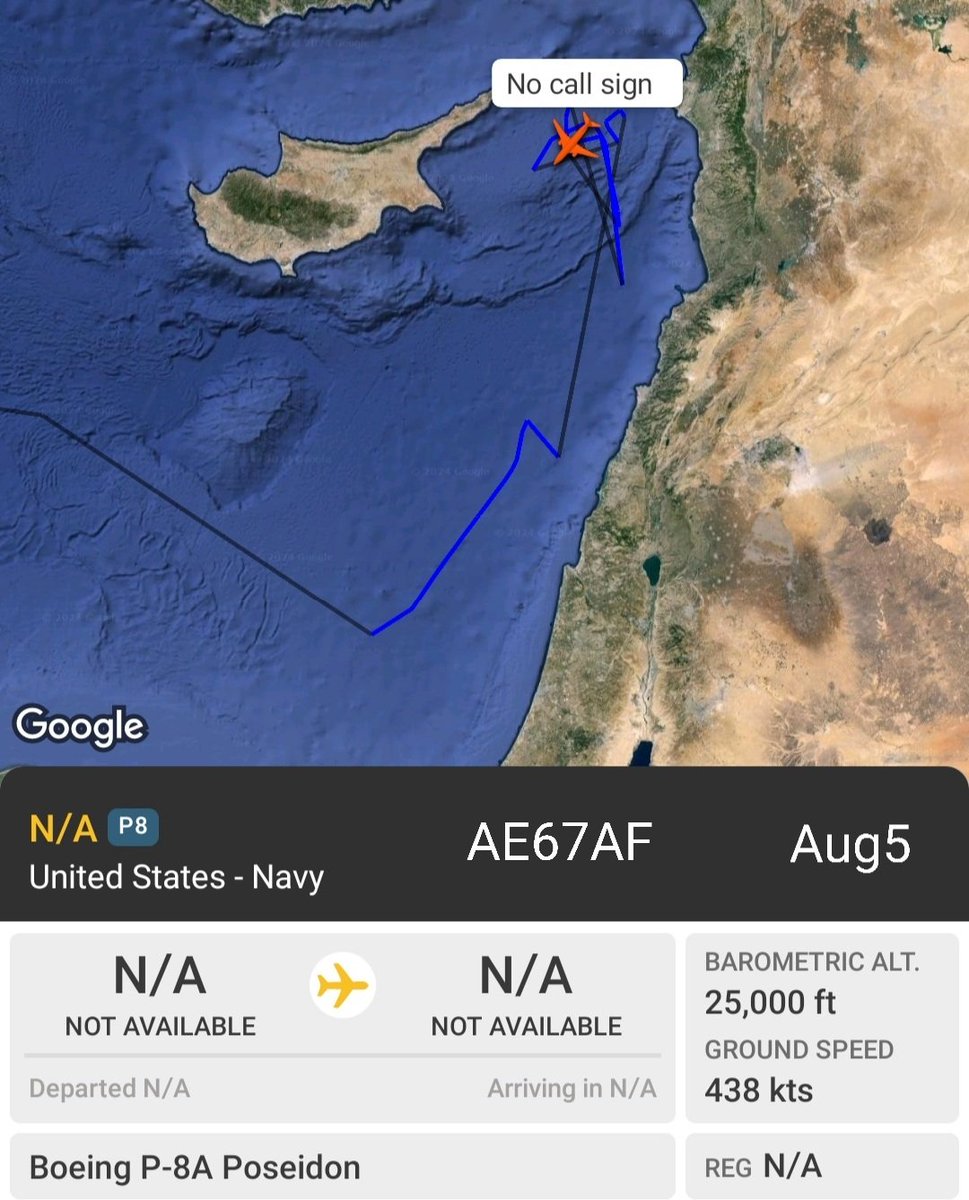 LebanonJets's tweet photo. Dual spy-in-the-sky jets:
US Navy P-8 #AE67AF
IAF G550 Conformal Airborne Early Warning #CAEW Nachshon #Oron #452 #738A69
https://t.co/UK62IaKrrV https://t.co/oOc34P9dXb