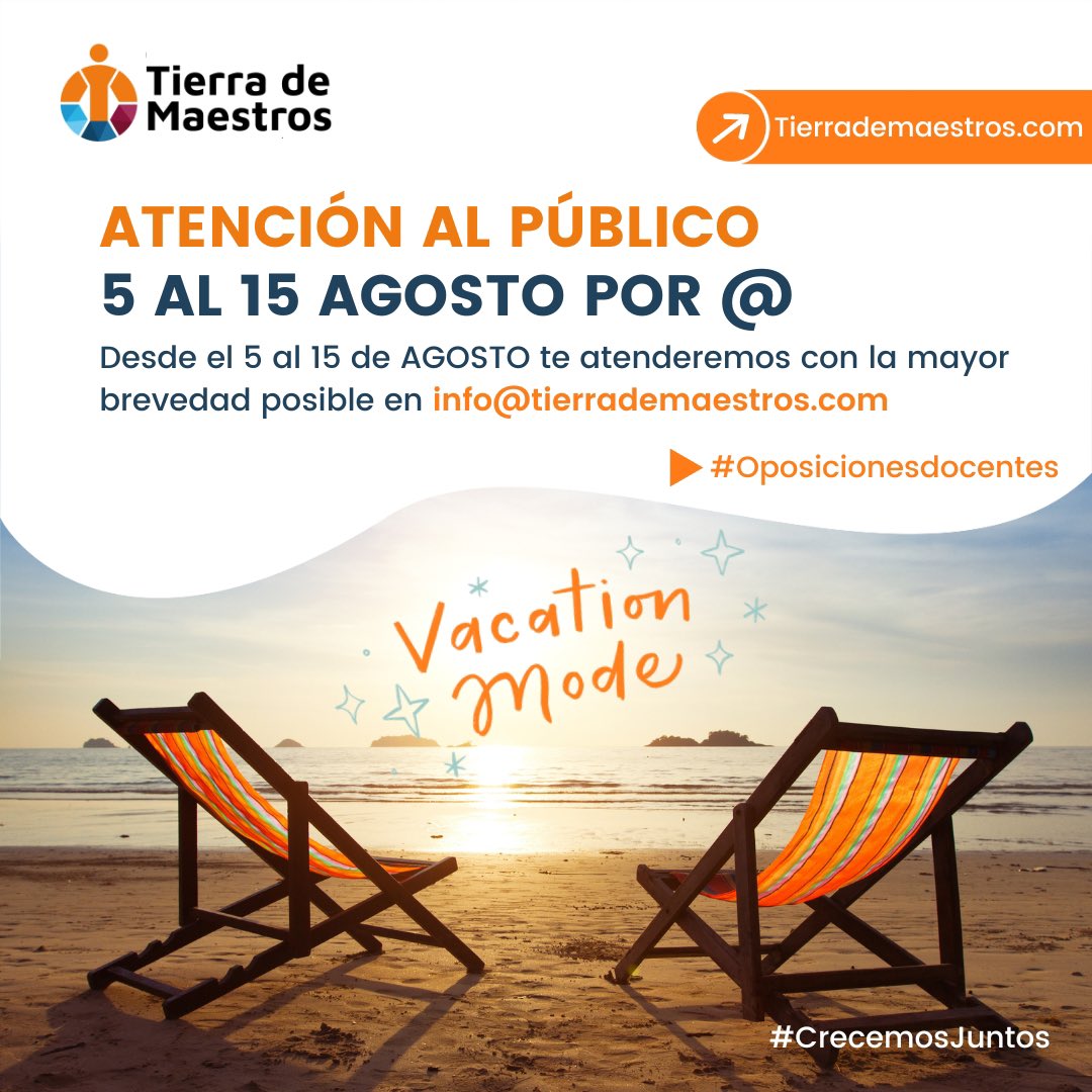 Toca recargar 🔋🔋 y disfrutar un poco del verano...#TierradeMaestros 🟠🔵🟠 
 
Os seguiremos atendiendo por @ 👉info@tierrademaestros.com

#OposicionesDocentes  #EticaenOposiciones #SerMaestro #HorizonteOpos2025
