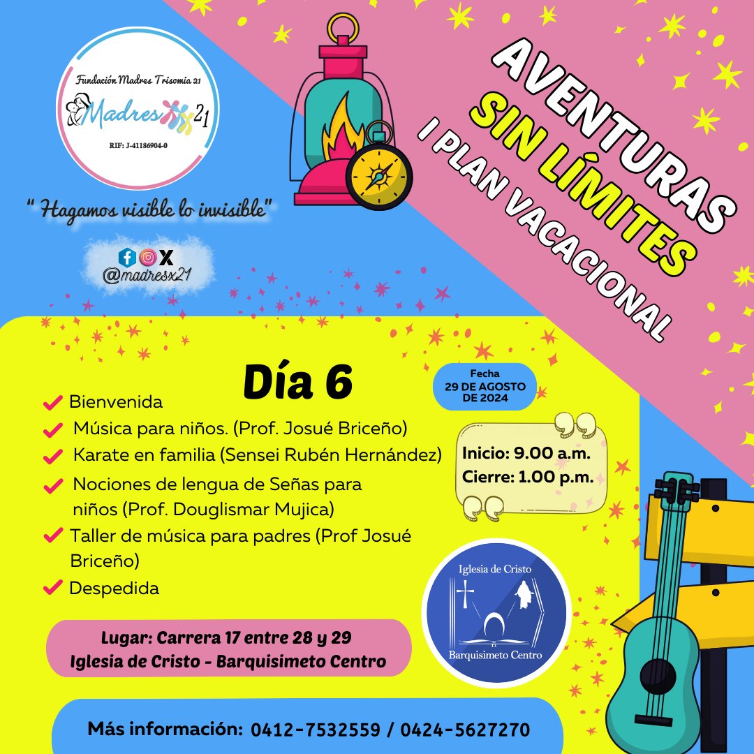 Día 6
Para más información, escribe a los números de la imagen. #planvacional #sindromedeDown #madresx21