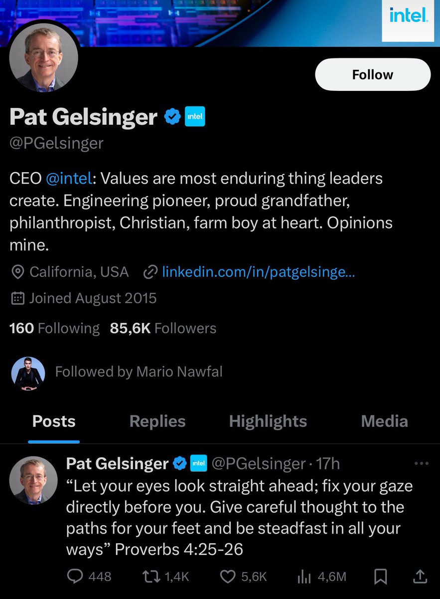 ns123abc's tweet photo. Bruh intel ceo began... posting prayers on x dot com after shares collapsed 30% 😭😭😭 https://t.co/cJ1CelAGhj