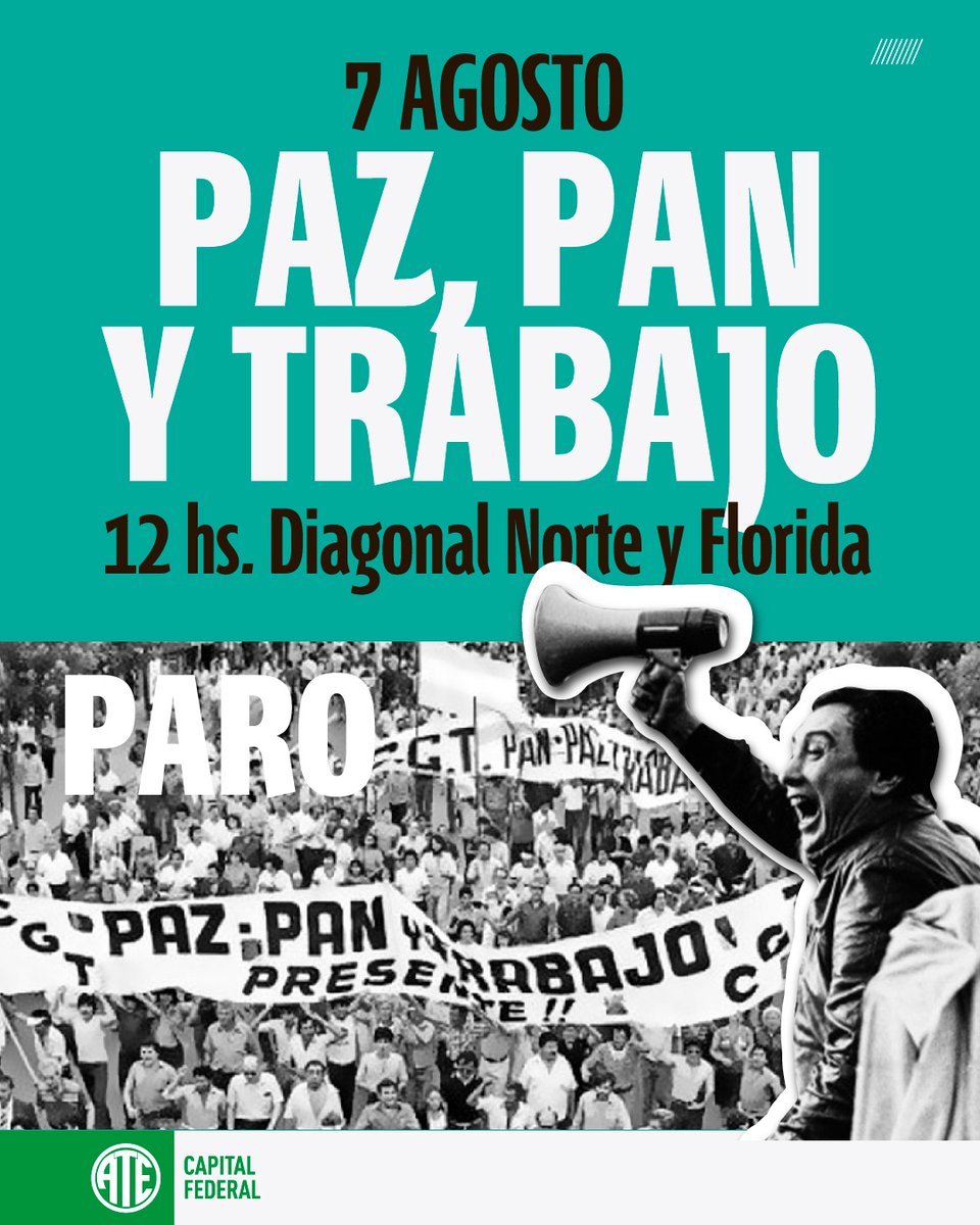 PAZ, PAN Y TRABAJO ✌️  

Este 7/8 nuestro sindicato se suma a la jornada nacional de peregrinación de San Cayetano, que irá desde Liniers hasta Plaza de Mayo.
  
Comunicate con el sindicato para salir a las 8hs desde Liniers, o directamente en el punto de encuentro