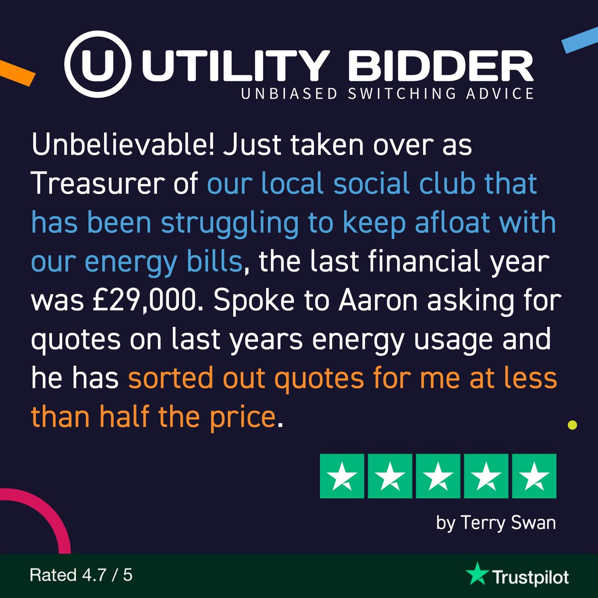 🌟A big thank you to Terry for the amazing 5-star review on #Trustpilot! We're thrilled to have helped you secure quotes for less than half the price of your previous contract!😲 We're delighted to have exceeded your expectations!

#CustomerAppreciation #FiveStars #EnergySavings