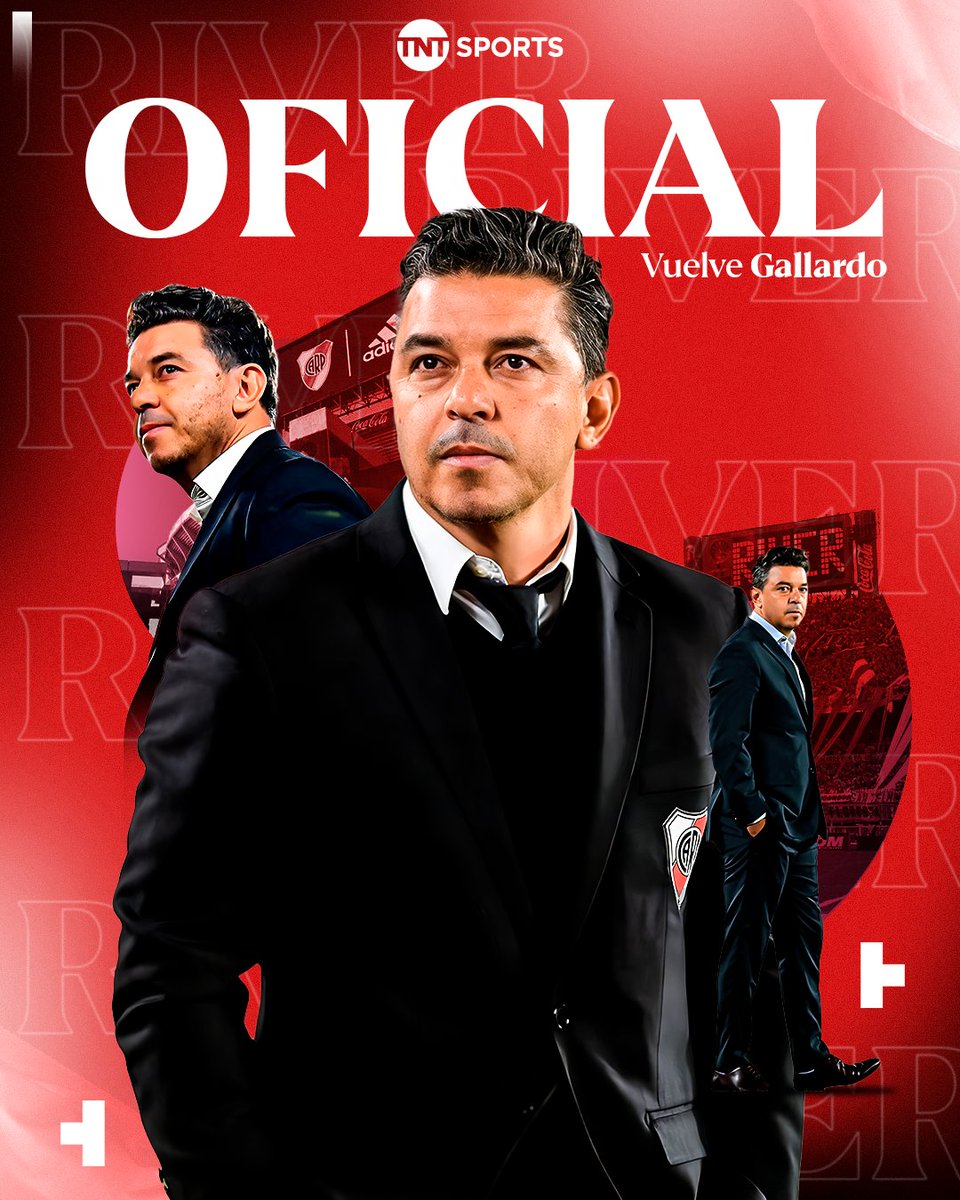 TNTSportsAR's tweet photo. YA ES OFICIAL: Marcelo GALLARDO fue anunciado como NUEVO DT de RIVER ⚪🔴

El Muñeco vuelve para reemplazar a Martín Demichelis e iniciará su segundo ciclo como entrenador del Millonario ✅

¡Bienvenido de nuevo al fútbol argentino, Muñe! https://t.co/YjAXEu6zfy