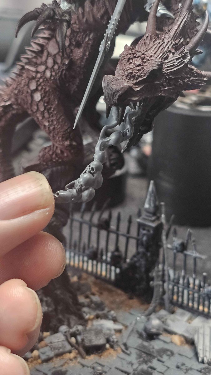 ChrisFrosin's tweet photo. I needed a Vampire Lord of Zombie Dragon for my Soulblight...!
Done!
Whatcha think? Didn't think the old Carmine Dragon needed any cutting up to 'zombiefy' it. Plan is all in the painting. MAYBE an exposed rib.
Flaming skull breath? Yes or No? ๐
#WarhammerCommunity #NewAoS #SBGL https://t.co/Q2Gpmos1zX