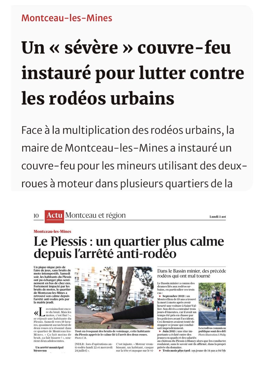 Action … Réaction
<a href="/VilledeMontceau/">Ville de Montceau</a> <a href="/JarrotMc/">Marie-Claude JARROT</a> 
#securite #RodeosUrbains 
<a href="/GDarmanin/">Gérald DARMANIN</a> <a href="/Interieur_Gouv/">Ministère de l'Intérieur</a>