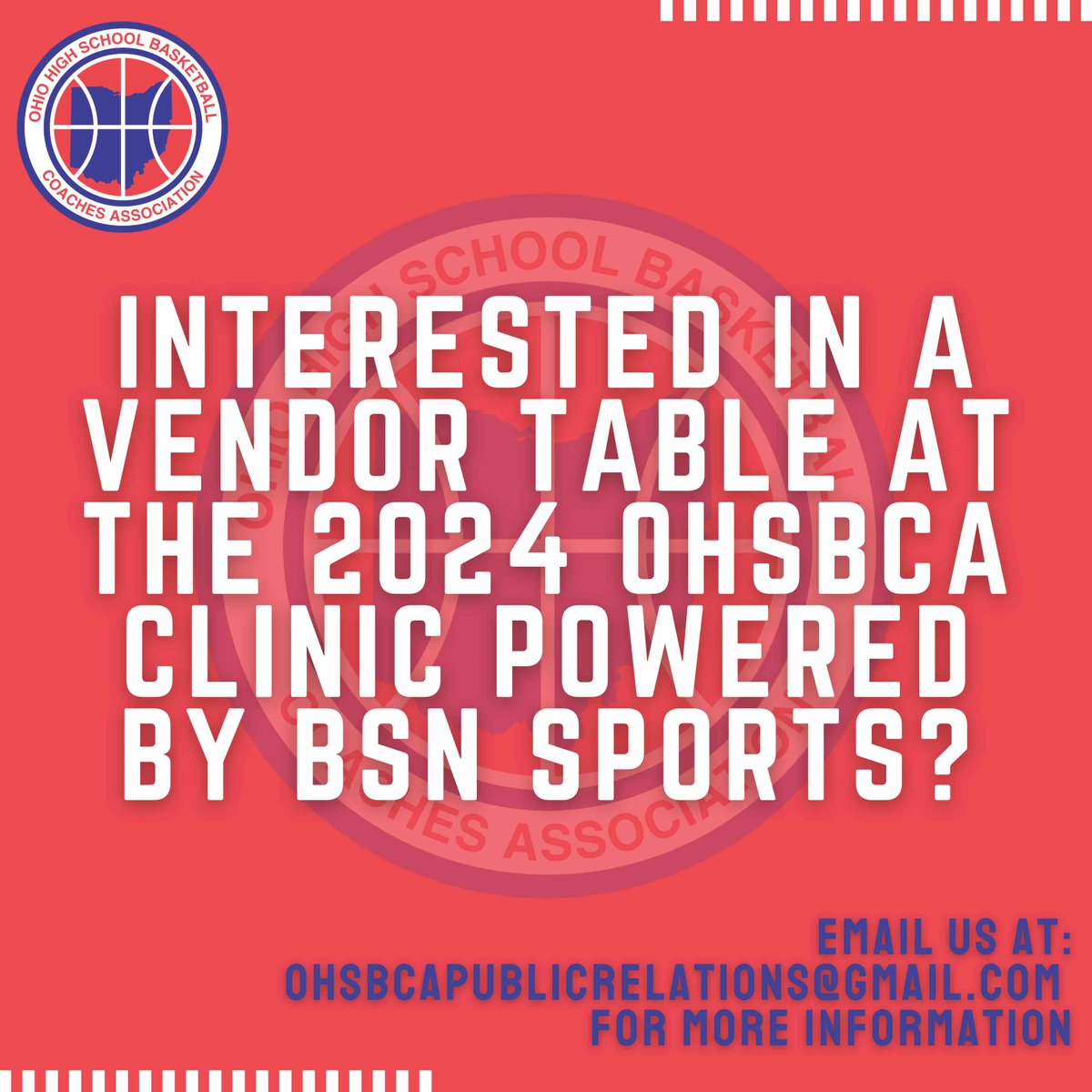 Interested in being a vendor at the 2024 OHSBCA Fall Clinic (September 22nd-23rd)?

Contact us at ohsbcapublicrelations@gmail.com for more information.