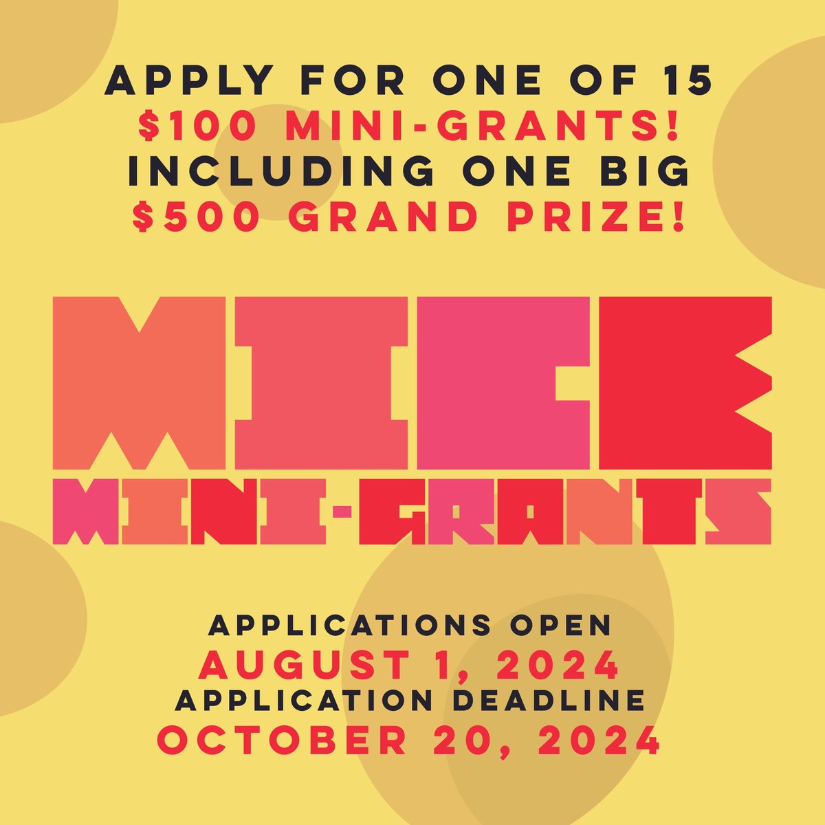 Calling all Exhibitors! We want to invite you to apply for our MICE Mini-Grants! 

Each year the Massachusetts Independent Comics Expo supports self-published comics by awarding MICE Mini-Grants to our exhibitors. (1/3)