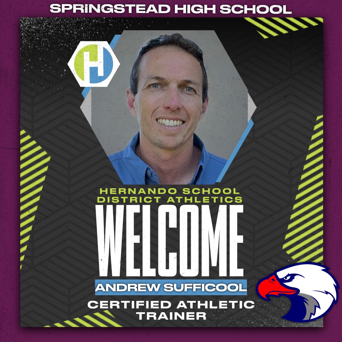 HernandoCo_Ath's tweet photo. Help us in welcoming Andrew Sufficool to @hernandoschools as @Springstead_Ath new full time Cert. Athletic Trainer. These AT positions ensure our students are getting the best medical care possible, made possible by Millage $. Thank U Hernando Co. for investing in student safety! https://t.co/sAj41co6q9