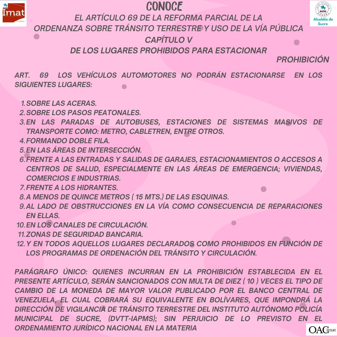 Continuamos con la difusión de la Reforma Parcial de la Ordenanza sobre Tránsito Terrestres y uso de la vía pública del Municipio Sucre del Estado Bolivariano de Miranda
<a href="/lAlcaldiasucre/">AlcaldíaSucre</a>
#ImatSucreTrabajandoPorSuMunicipio