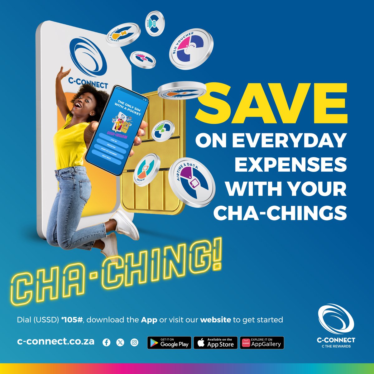 cconnectza's tweet photo. Why not make your everyday spending smarter?

Use your Cha-Chings to save on airtime, data, electricity and more with C-Connect!🛒

Dial *105# or Download our app now to C the rewards. 📱💫

C-CONNECT C THE REWARDS

#CConnect #ChaChings #SmartSpending #EverydaySavings #SaveMore https://t.co/dnf6g1VgjO