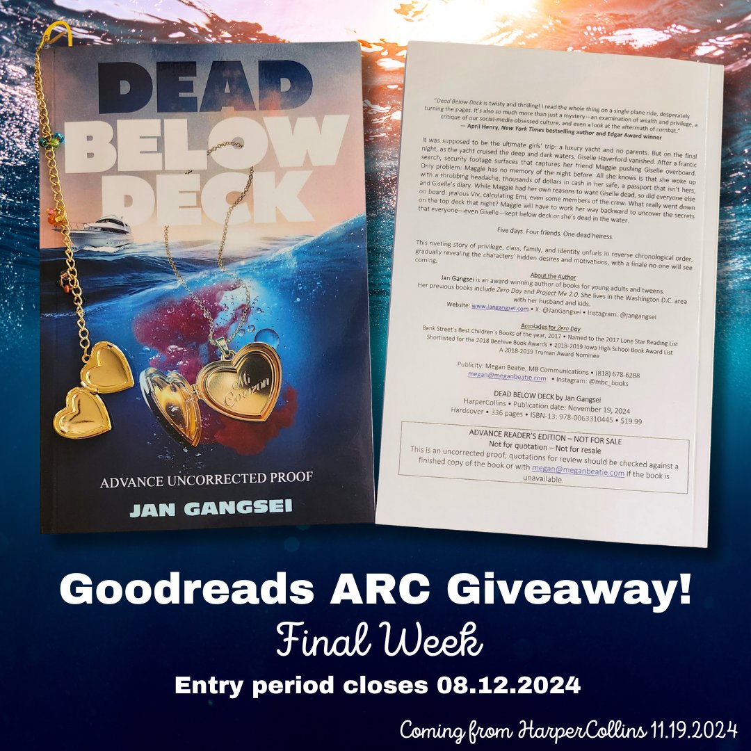 JanGangsei's tweet photo. There's just one week left to enter for a chance to win an exclusive DEAD BELOW DECK print ARC with a matching custom heart locket bookmark! Enter here (link also in bio!): https://t.co/762Syu21Oi 💛🚢🌊 https://t.co/Yd1h4FUBSf