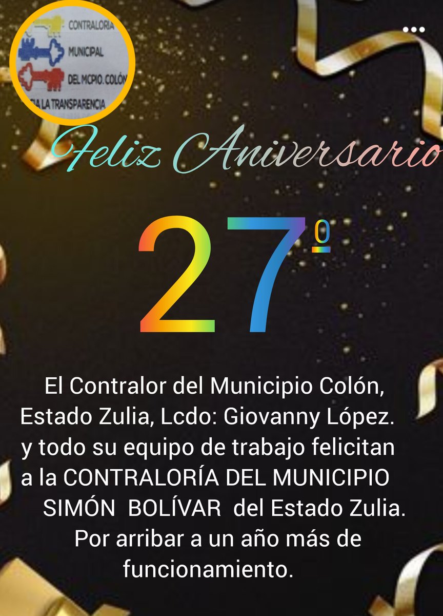 CMEZColon's tweet photo. El Contralor del Municipio Colón,Estado Zulia, y todo su equipo de trabajo extienden sus más sinceras felicitaciones a la Contraloría del Estado Zulia por arribar a un año más de financiamiento. https://t.co/cuniwgyh1k