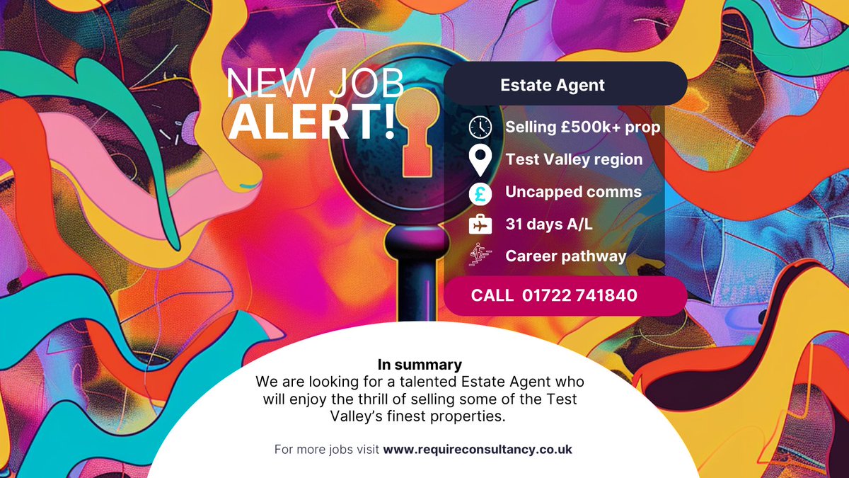 Estate Agent

Location: Test Valley District
Job type: Permanent
Salary: £40k-£50k OTE
Contact name: Liam McConnell
Contact email: liam@requireconsultancy.com
Job ref: REF: 8594

requireconsultancy.co.uk/job/estate-age…

#testvalleyjobs #estateagentjobs