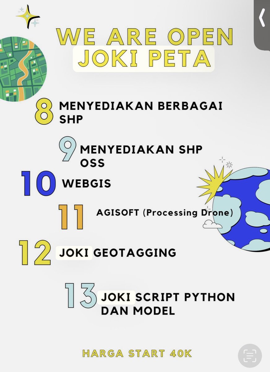 Jae_dya22's tweet image. Halo semuanya yang mau joki or tutor arcgis, google earth engine, qgis, envi, dan global mapper bisa banget langsung wa aja kesini :
wa.me/6590528656 

#jokipeta #jokiarcgis #zonauang #joki 

Testi : x.com/jae_dya22/stat…