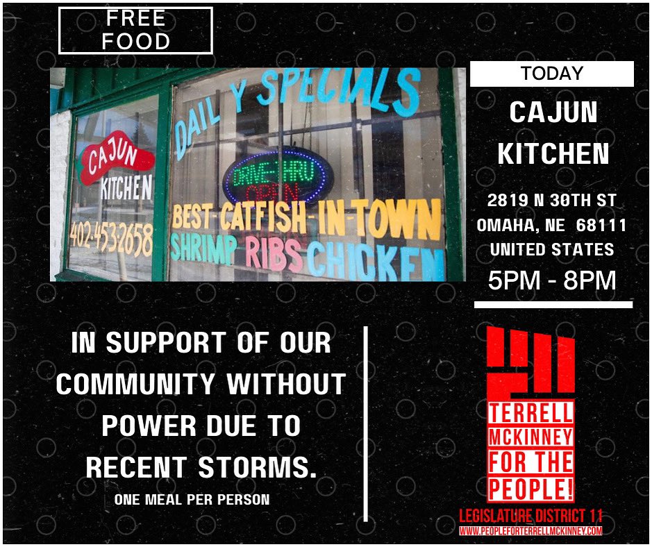 If you’re not able to make it between 1-4pm we have also partnered with Cajun Kitchen to provide meals due to the recent storms and community members still without power from 5pm - 8pm!
