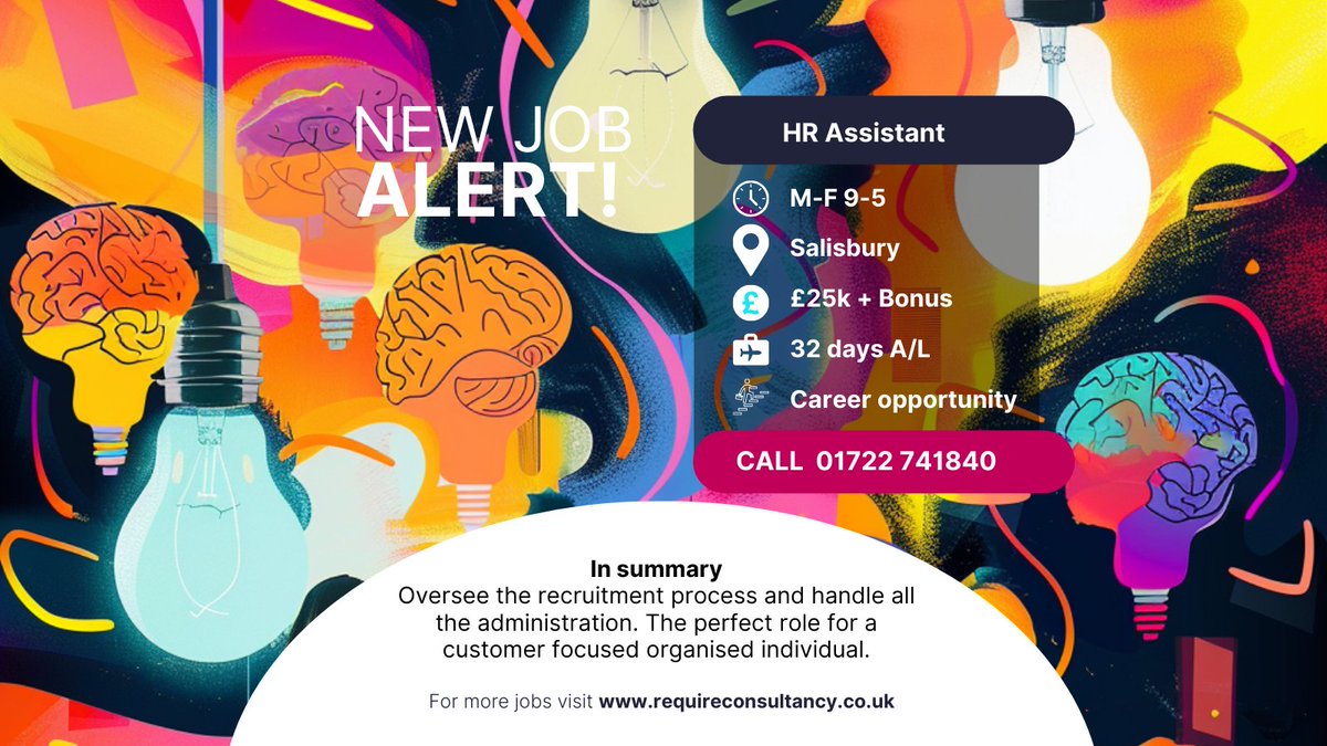 HR Assistant

Location: Salisbury
Job type: Permanent
Salary: £25k (c)
Contact name: Samantha Ainslie
Contact email: sam@requireconsultancy.com
Job ref: REF: 8597
​
requireconsultancy.co.uk/job/hr-assista…

#salisburyjobs #hrjobs