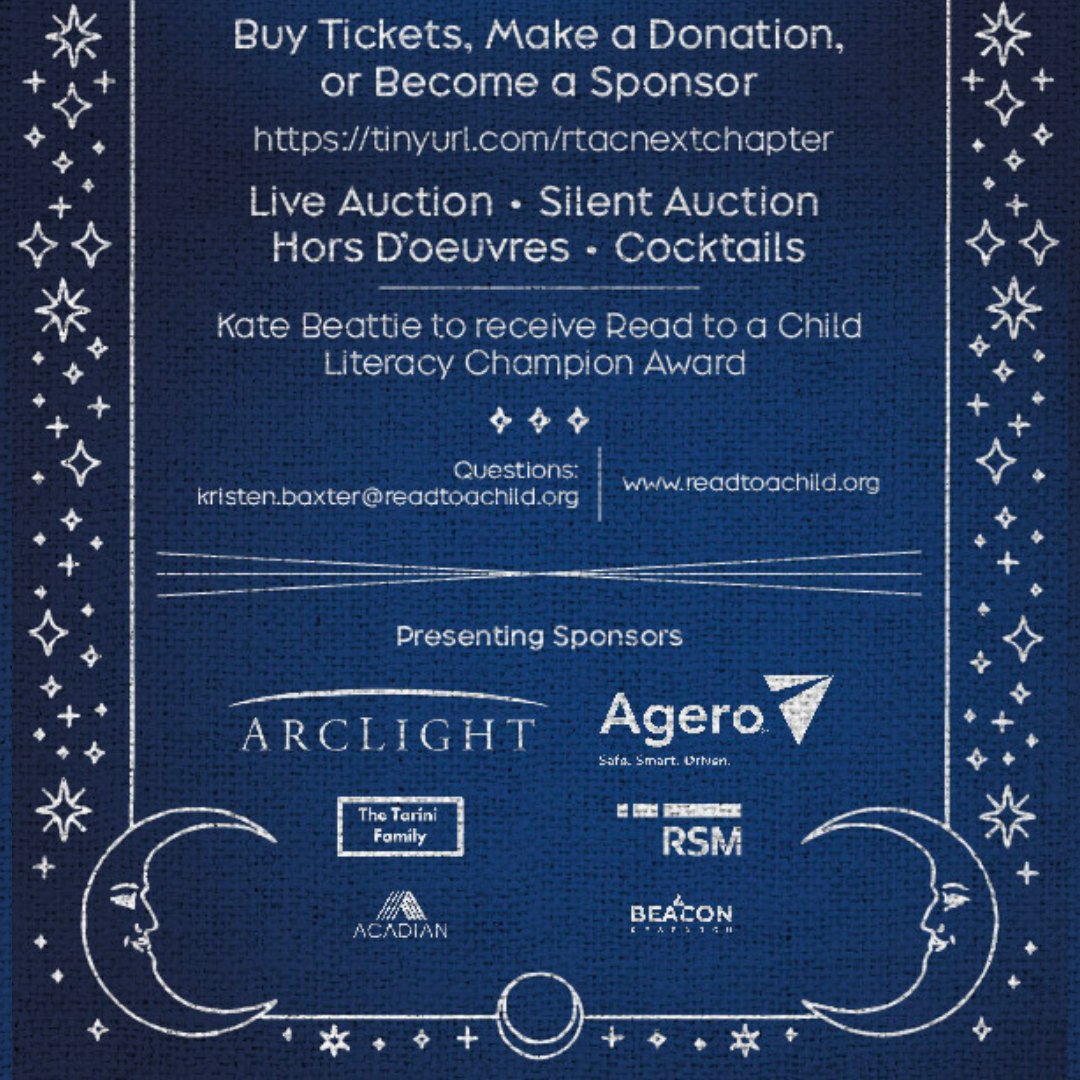 Read to a Child Greater Boston formally invites you to our Read to a Child's Next Chapter, An Evening of Inspiration event! The event will take place this September 12th at the Prudential Center. Join us at the link here: tinyurl.com/rtacnextchapter