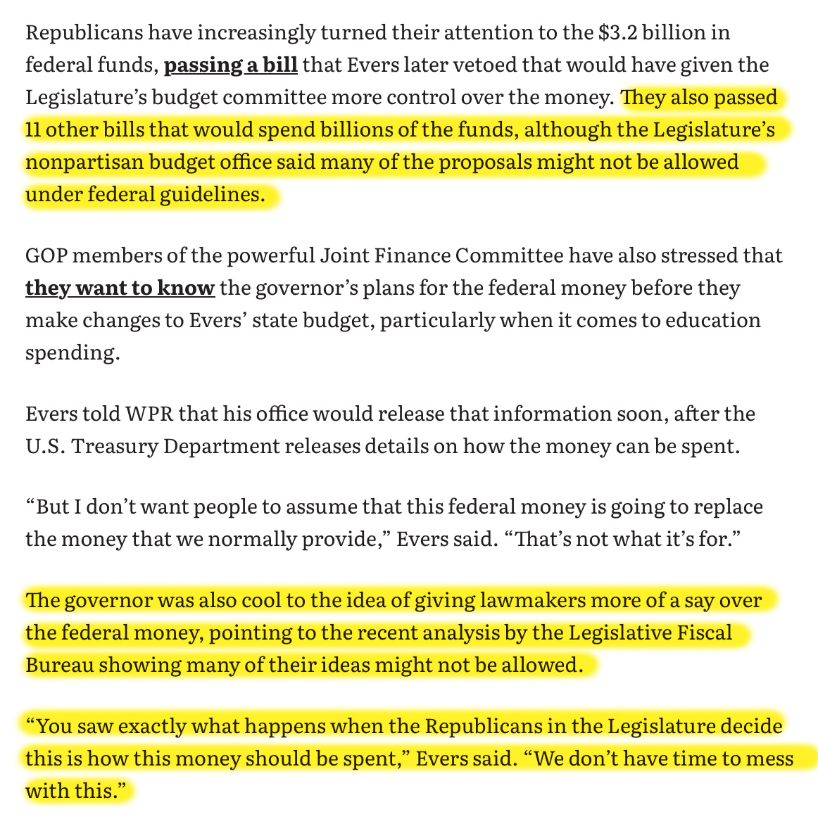 WI GOP legislators also have a nasty habit of making proposals on how federal relief funds should be spent that are not allowed under federal guidelines which delays and could even prevent that aid from getting to Wisconsinites. VOTE NO on both constitutional amendment questions.