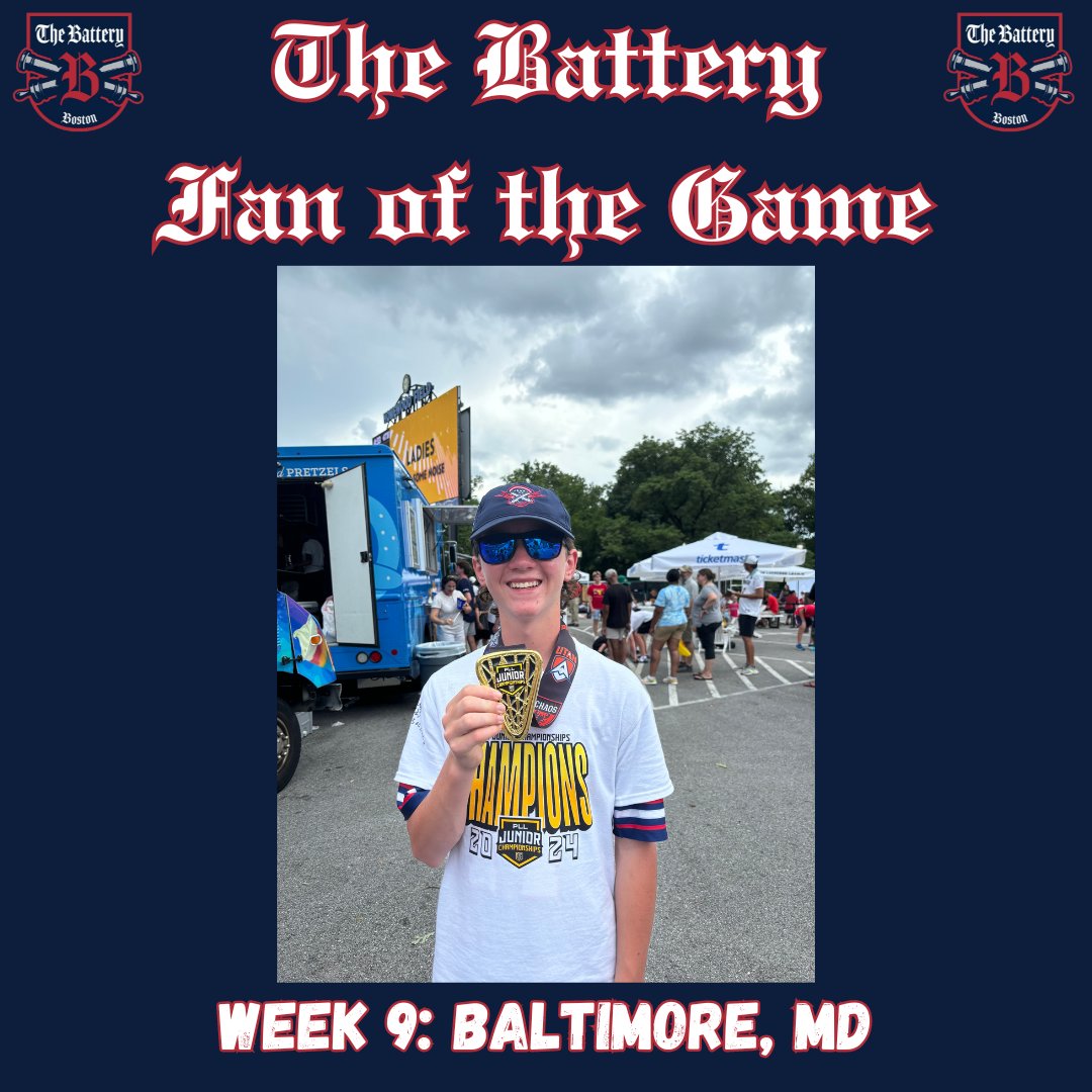 boston_battery's tweet photo. HUGE SHOUTOUT to this week’s Fan of the Game, Baxter Corrigan from Vero Beach, Florida. Baxter was a member of the U12 Junior Cannons who brought home the title yesterday morning! Give it about ten years and maybe we’ll see him helping the Cannons win another championship👀 https://t.co/M0Ea6XoQvJ