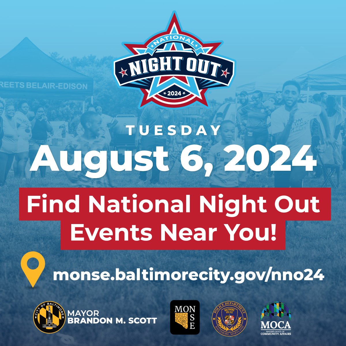BaltimorePolice's tweet photo. Don’t forget! National Night Out takes place Aug. 6 at events across Baltimore.
Join us as we celebrate the relationships between community members and law enforcement.
#CommunityPolicing
#BPDRelationships
#LawEnforcementPartnerships
See photos from 2023: https://t.co/MeypStwyvy https://t.co/zjqx2H5QkO