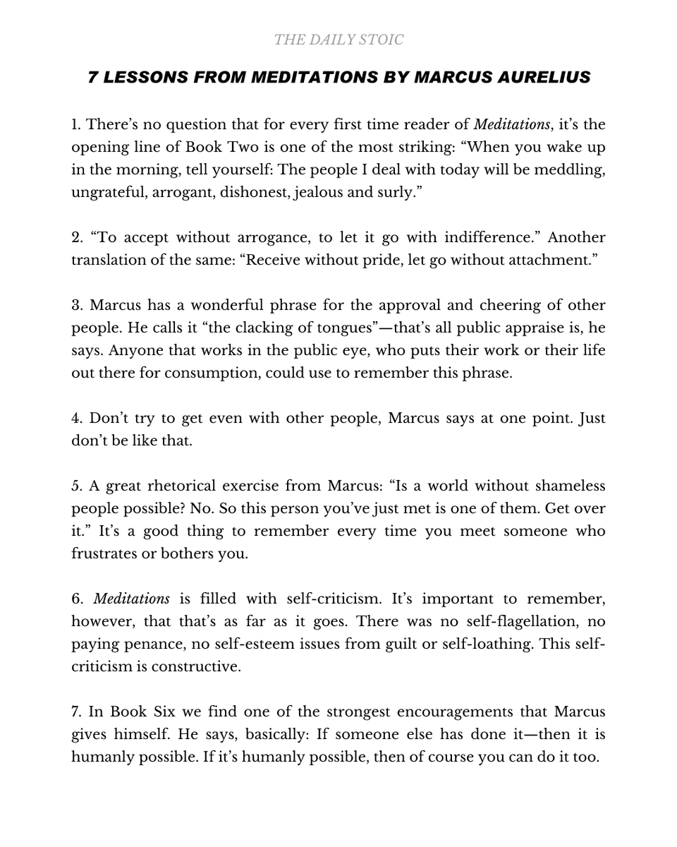 dailystoic's tweet photo. 7 lessons from Meditations by Marcus Aurelius. https://t.co/EIfJWxTzxp