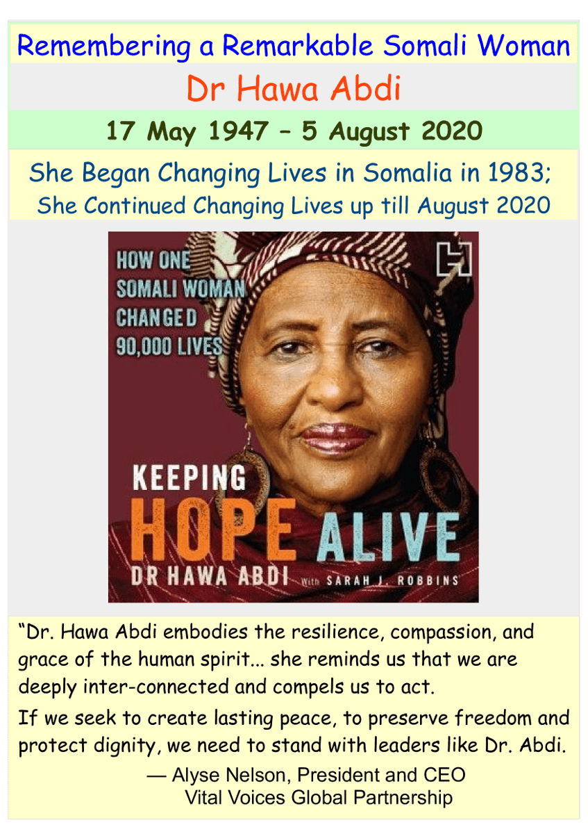 AfricaInstitut2's tweet photo. #OTD: 5 Aug 2020 
Remembering Dr Hawa Abdi Four Years On: A Great Loss to #Somalia🇸🇴, Africa (And The World) 
We will miss her; but, we’ll also be “Keeping [Her] Hope Alive”! 

@GMamavi
@AdhiamboKE
@ifglobalhealth

#Hope_Village_Mogadishu 
#Nation_of_Poets 
#Keeping_Hope_Alive https://t.co/r5iwgZi652