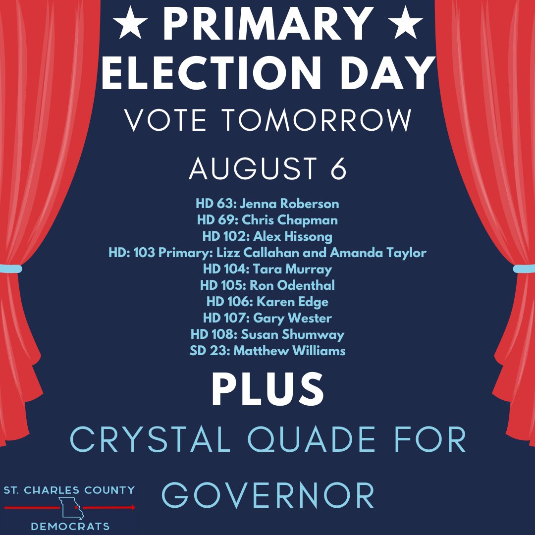 St. Charles County Democrats (@stcdems) on Twitter photo Vote tomorrow!! #moleg <a href="/crystal_quade/">Crystal Quade</a> @JennaForMO <a href="/Hissong4MO/">Alex Hissong "the enemy from within"</a> @ataylorfanclub <a href="/RonOdenthal/">Ron Odenthal</a> <a href="/SuzShumway/">Susan Shumway</a> Vote tomorrow!! #moleg <a href="/crystal_quade/">Crystal Quade</a> @JennaForMO <a href="/Hissong4MO/">Alex Hissong "the enemy from within"</a> @ataylorfanclub <a href="/RonOdenthal/">Ron Odenthal</a> <a href="/SuzShumway/">Susan Shumway</a>