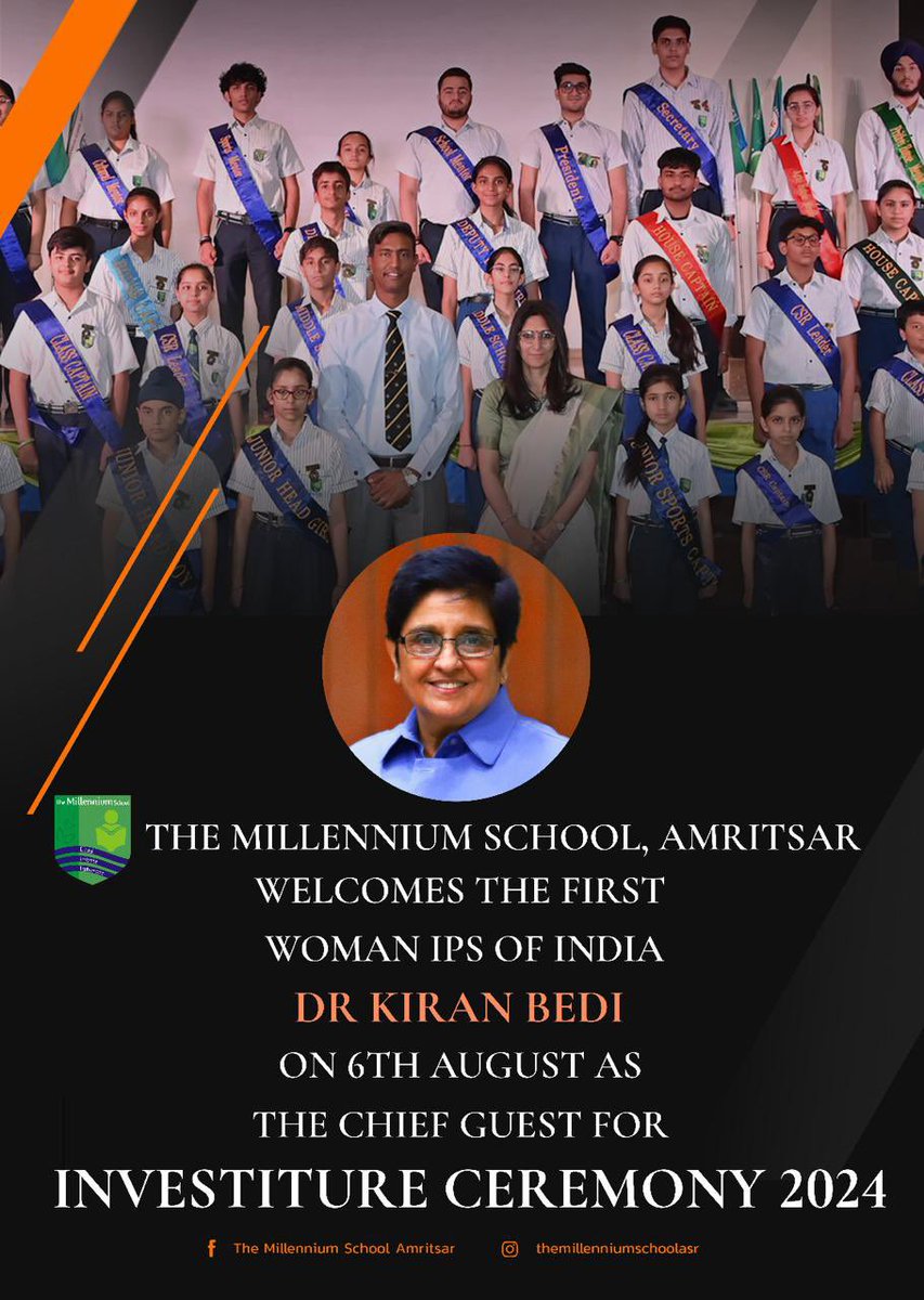 thekiranbedi's tweet photo. #Amritsar Tom with #MillenniumSchool, for their Investiture Ceremony, 2024. More later. https://t.co/i0RAJAphO6