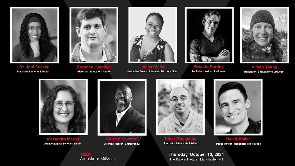 We couldn’t be more excited to announce our final lineup of inspiring speakers who will be stepping on stage at TEDxAmoskeagMillyard on October 10, 2024 at the <a href="/PalaceTheatreNH/">PalaceTheatre</a> ! 

#manchesternh #TEDx #TEDxAmoskeagMillyard