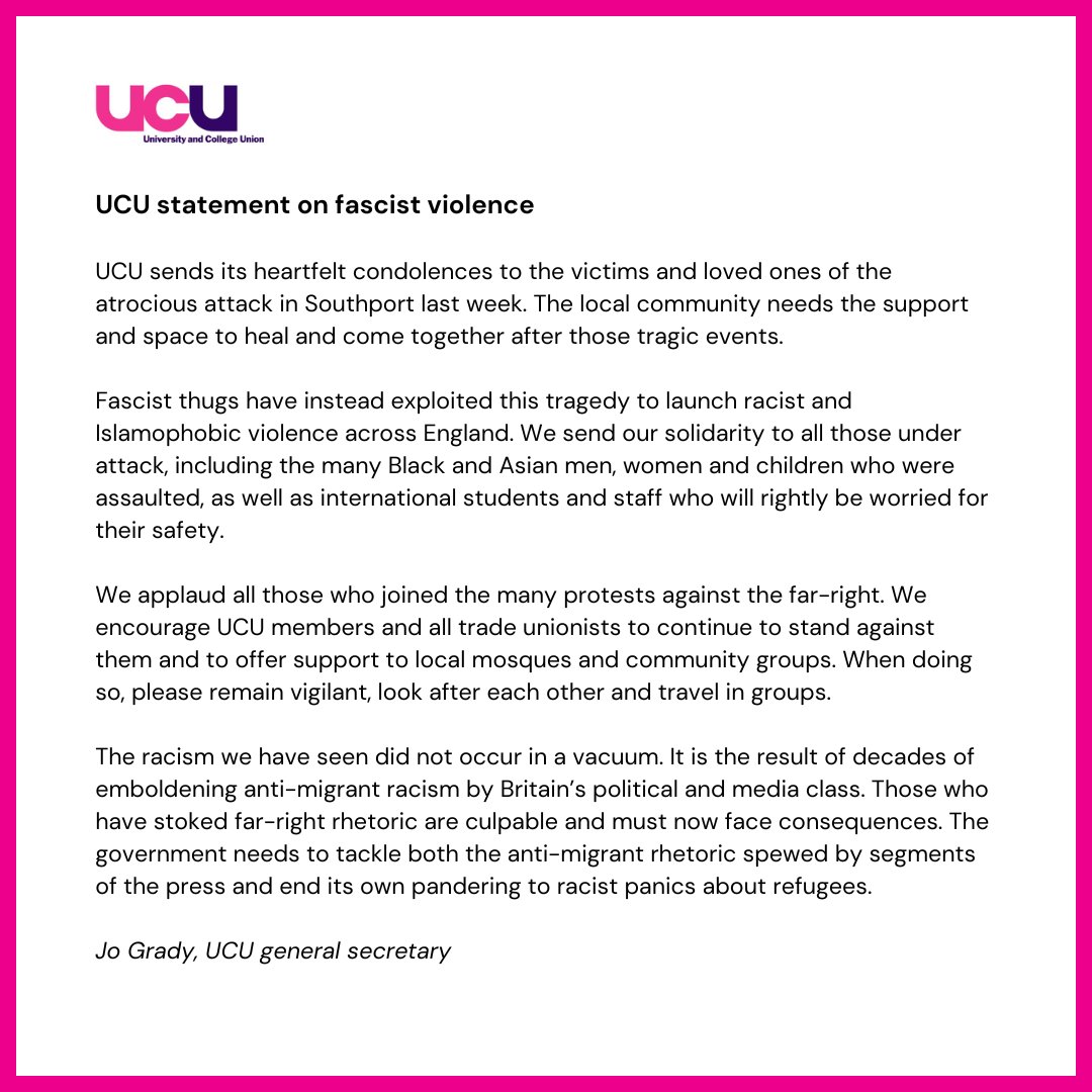 Britain's political and media class must stop their pandering to racism against migrants and refugees.

Our statement on fascist violence in recent days: