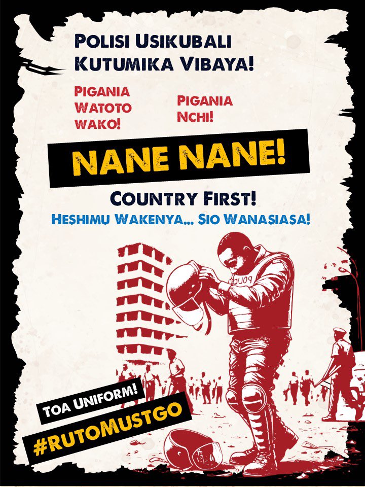 itskipronoh's tweet photo. Police, stop taking stupid orders from your bosses. Kenyan youths are not terrorists, they are your brothers and sisters! They are fighting for you! #NaneNane https://t.co/TJQ6dgxkJL