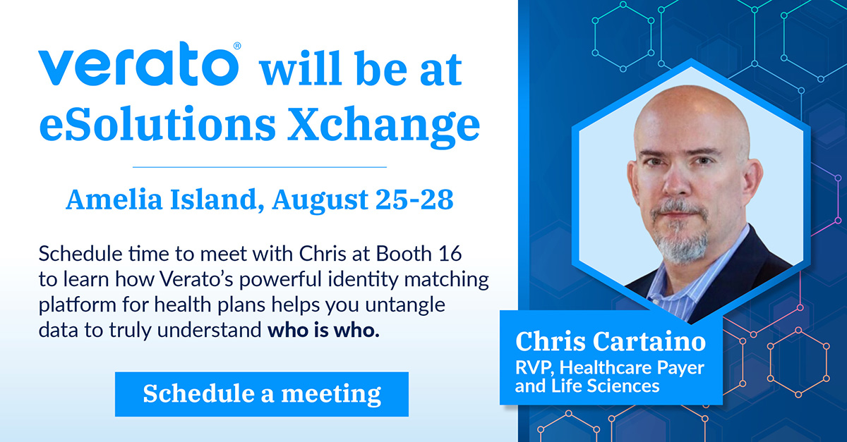 We're looking forward to connecting with #BlueCrossBlueShield plans at e-Solutions Xchange in Florida Aug 25-28! We'll be onsite to share how our #hMDM platform unifies data for a 360-degree view of members and providers. 

Schedule time with us at: bit.ly/3yawguD