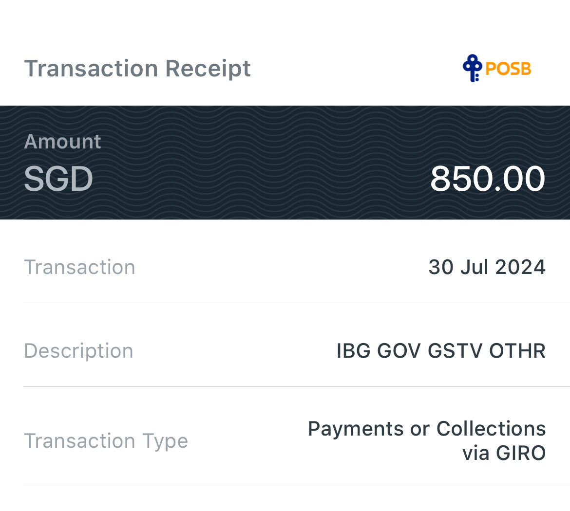 GST Voucher payment of SGD850!