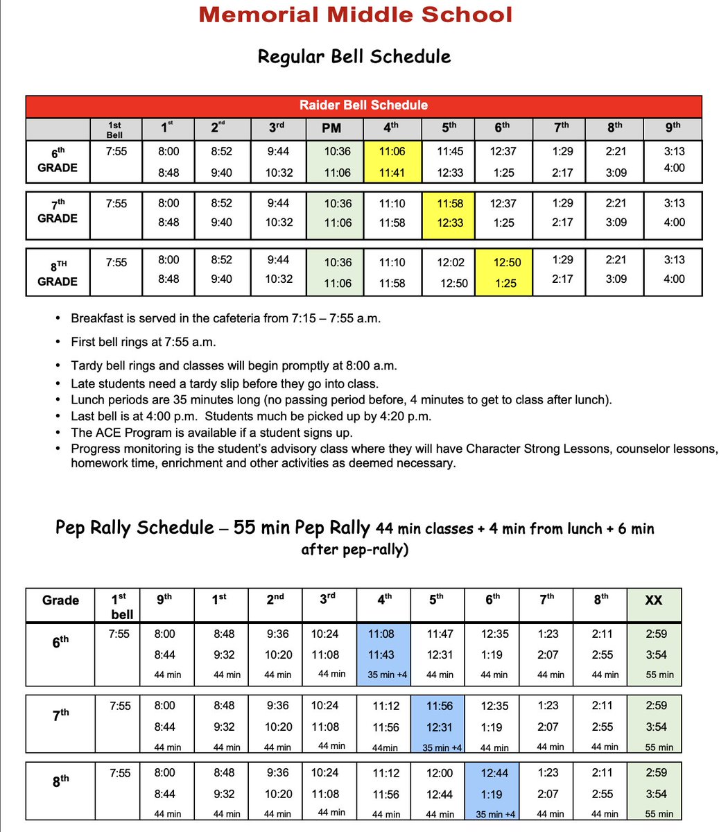 Attention #RaiderNation! We have an important update for the 24-25 school year. Please note that our start &amp; end times have changed. The first bell will now ring at 7:55 AM, &amp; the dismissal bell will ring at 4:00 PM. Let's make this year great together! #WeAreMMS #MMSProud