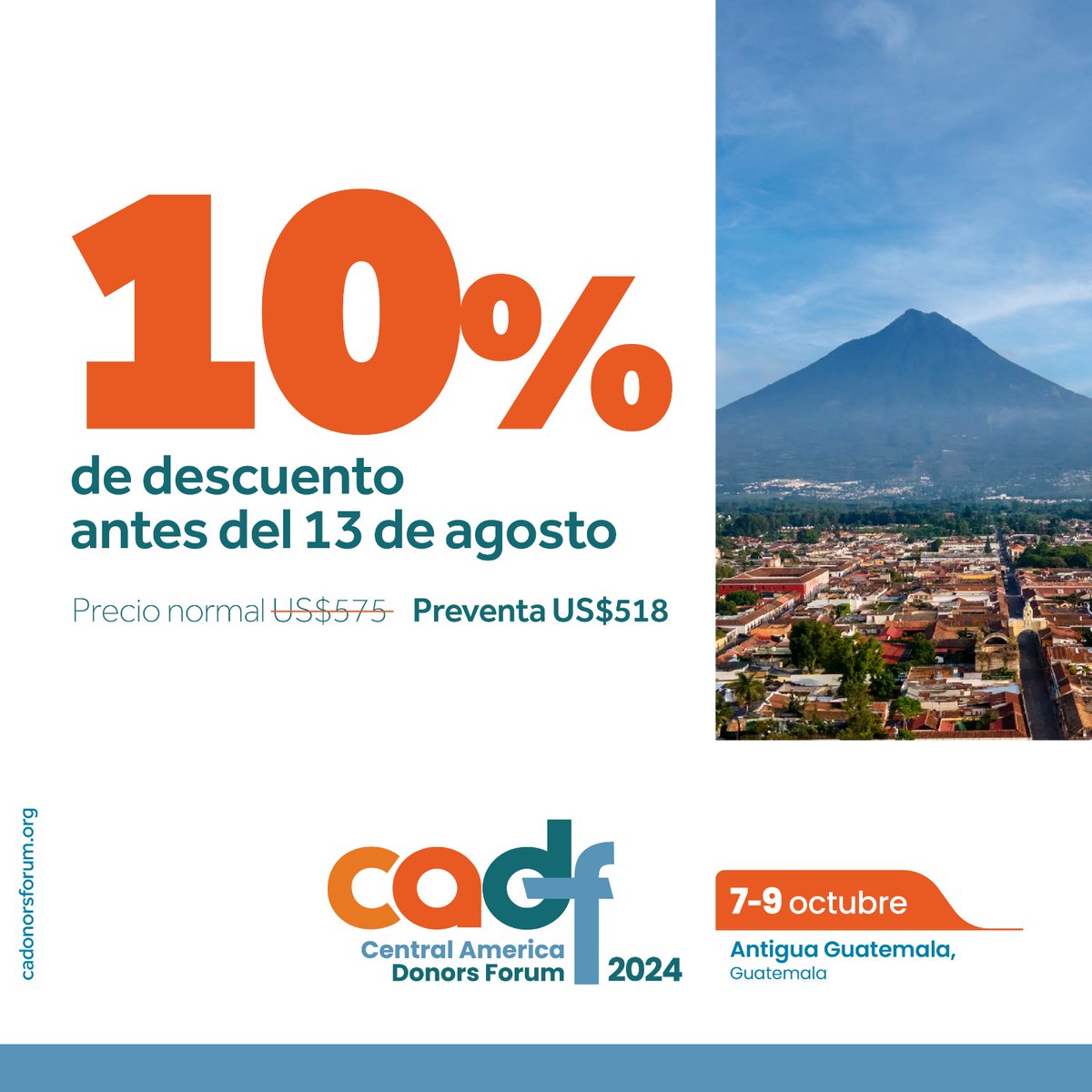 SeaIF's tweet photo. ¡Que no se te pase!
Compra tu entrada para el Foro Centroamericano de Donantes #CADF2024 con 10% de descuento antes del 13 de agosto: https://t.co/j8pvq7glsY

#preventa #earlybird #transformationalPartnerships #AlianzasTransformadoras https://t.co/7reL4ACEyy