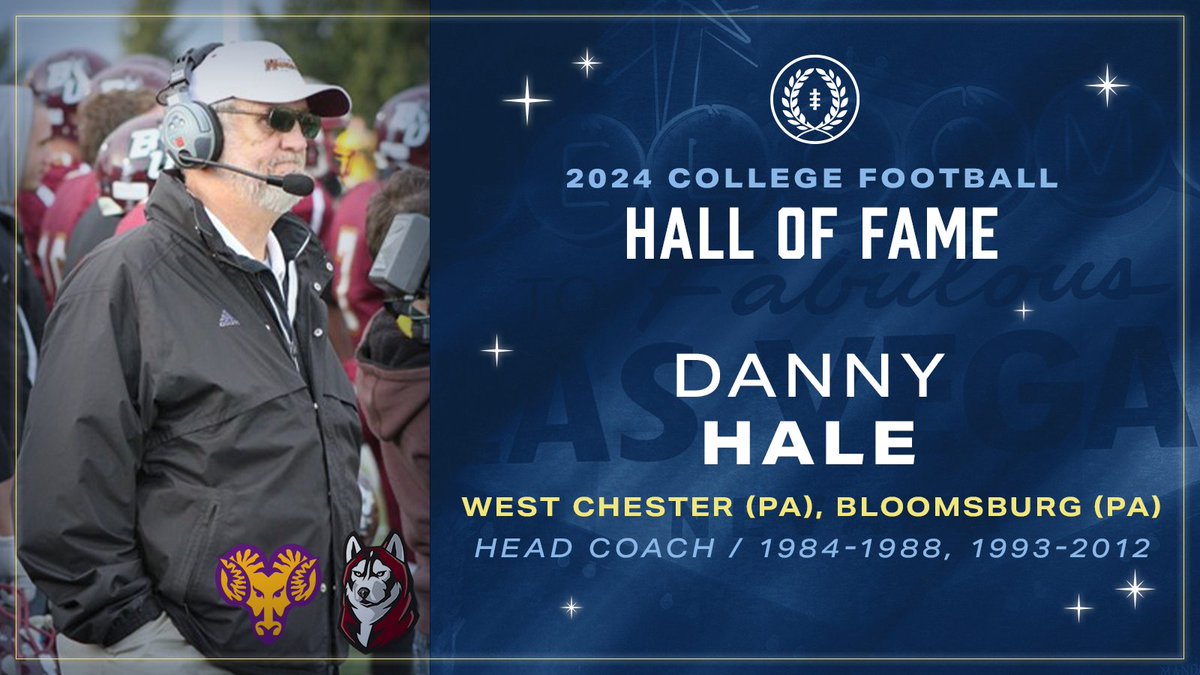 National Football Foundation (@nffnetwork) on Twitter photo Danny Hale becomes the 1st person from <a href="/WCUGoldenRamsFB/">West Chester Golden Rams Football</a> and the 2nd person from <a href="/BloomUFootball/">Bloomsburg Football</a> to the College Football HOF.
Hale will be inducted Dec. 10 in Las Vegas.
Buy tickets now for discounted rates on hotel & flight footballfoundation.org/feature/NFF2024
#CFB l #RamsUp l #HuskyStrong Danny Hale becomes the 1st person from <a href="/WCUGoldenRamsFB/">West Chester Golden Rams Football</a> and the 2nd person from <a href="/BloomUFootball/">Bloomsburg Football</a> to the College Football HOF.
Hale will be inducted Dec. 10 in Las Vegas.
Buy tickets now for discounted rates on hotel & flight footballfoundation.org/feature/NFF2024
#CFB l #RamsUp l #HuskyStrong