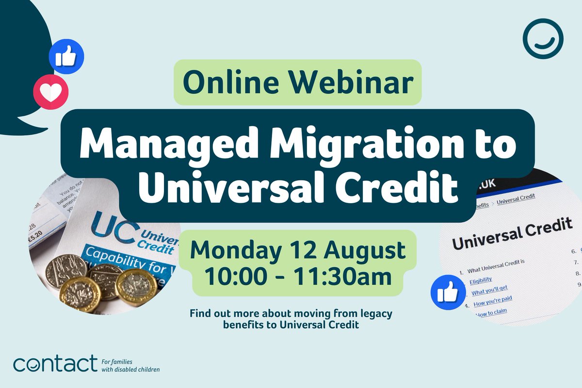Currently 60,000 households a month are being migrated onto Universal Credit. To find out more about managed migration, join our webinar for parents via Zoom, Monday 12th Aug, 10am - 11.30am. 

Sign up in advance here: ow.ly/kGhf50SO6Iw