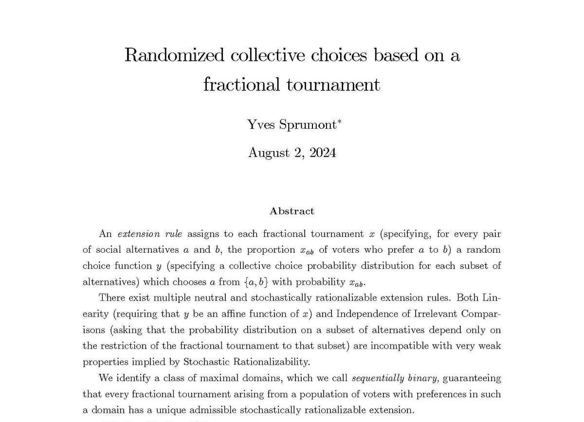 We analyze mechanisms for making randomized collective decisions based on the fractional tournament generated by the voters' preference profile econtheory.org/ojs/index.php/…