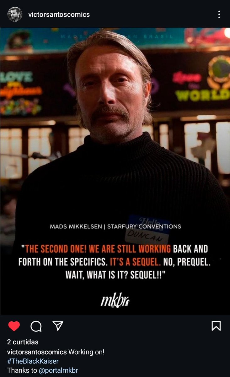 🥃 | VEM MUITO AI! 🥹 Victor Santos o CRIADOR de Polar acabou de postar nossa notícia sobre o filme:

"Trabalhando em #TheBlackKaiser Obrigada Portal MKBR" 💙